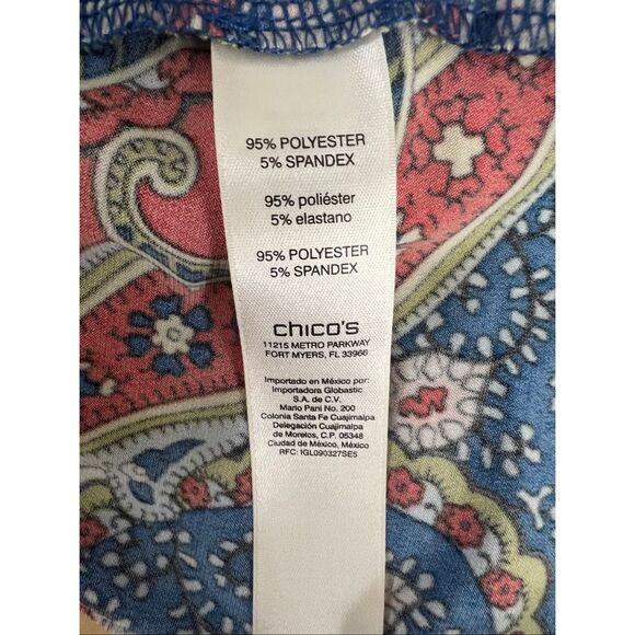 Chico’s Blue Multicolor Paisley Blouse Size 3 (XL/16) Cold-Shoulder Stretch - Picture 10 of 14